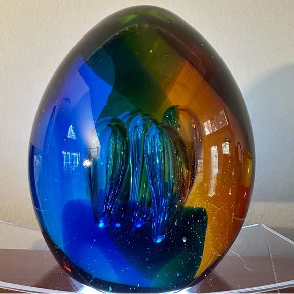 Multicolored Egg shaped Art Glass - Controlled bubbles - hand blown - Picture 2 of 9